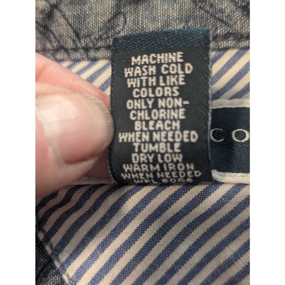 Karen Scott Short Sleeve Nautical Beach Print Denim Shirt Buttoned Down Sz L - Picture 7 of 8